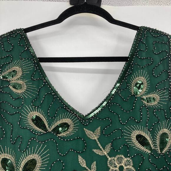 Elegant Black and Green Embellished Mini Dress - Picture 6 of 16